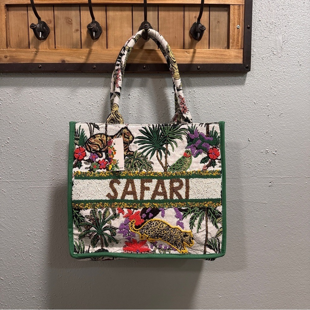 VIRAL America & Beyond Safari Jungle Tapestry‎ Beaded Tote Bag  New